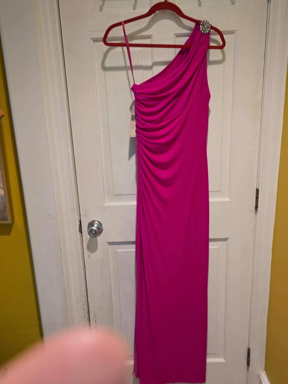 One-Shoulder Fuchsia Evening Gown with Embellished Strap RALPH LAREN TAGS ON NEW